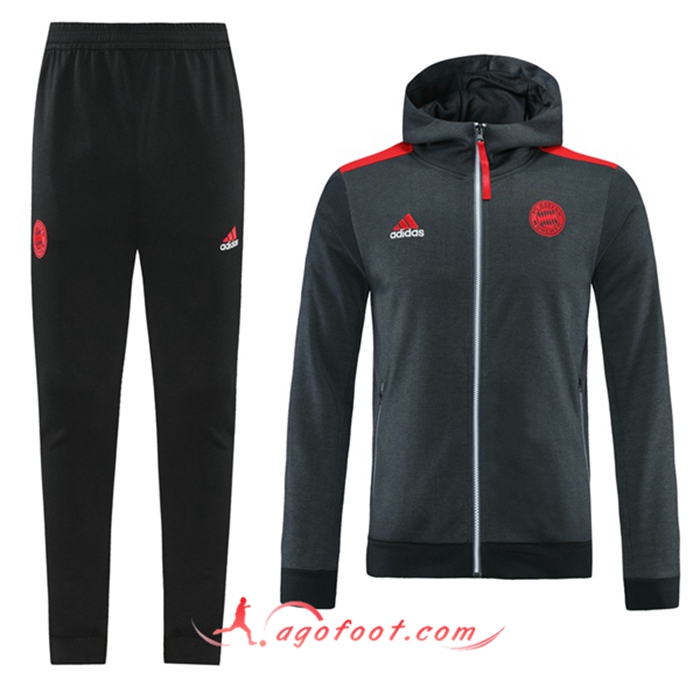 Ensemble Veste A Capuche Survetement - Veste Bayern Munich Gris/Rouge 2021/2022