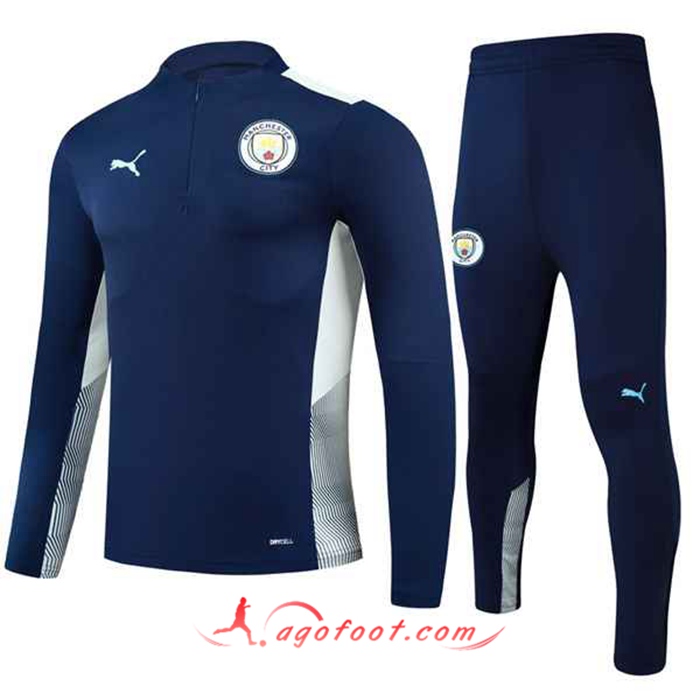Ensemble Survetement de Foot Manchester City Enfant Bleu Marin/Blanc 2021/2022