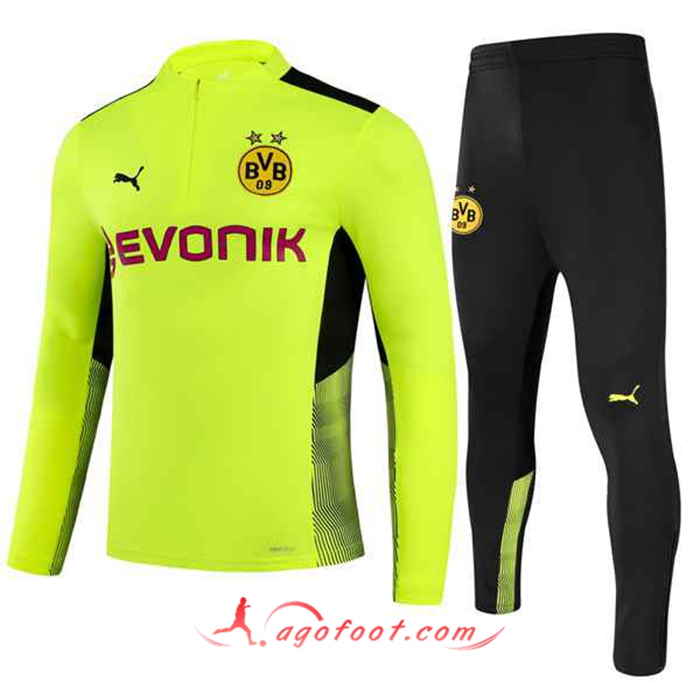 Ensemble Survetement de Foot Dortmund BVB Enfant Vert/Noir 2021/2022