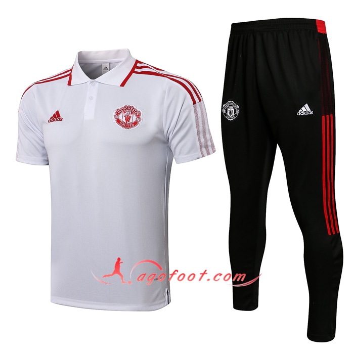 Ensemble Polo Manchester United + Pantalon Rouge/Blanc 2021/2022 -01