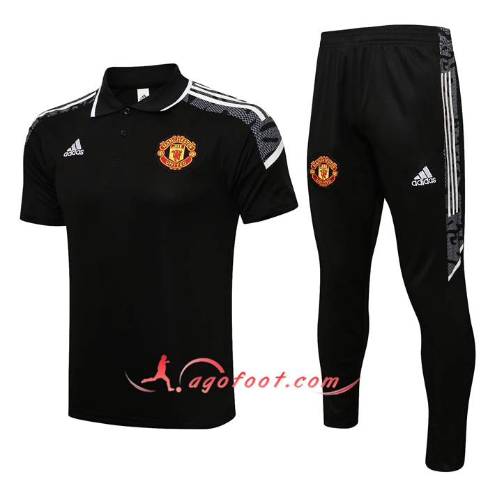 Ensemble Polo Manchester United + Pantalon Noir/Blanc 2021/2022