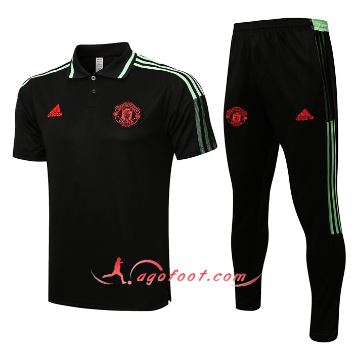 Ensemble Polo Manchester United + Pantalon Noir/Vert 2021/2022
