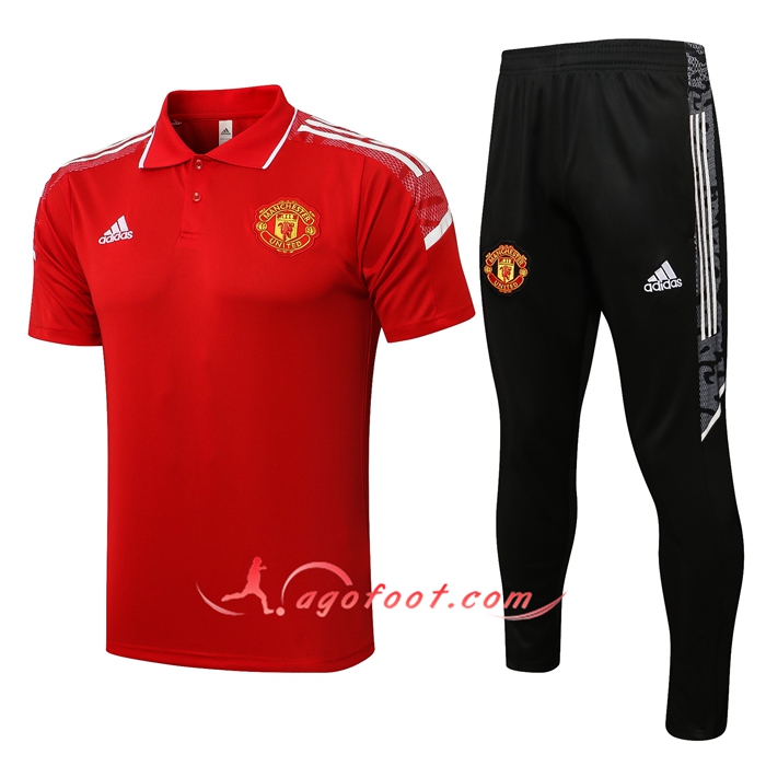Ensemble Polo Manchester United + Pantalon Blanc/Rouge 2021/2022 -01