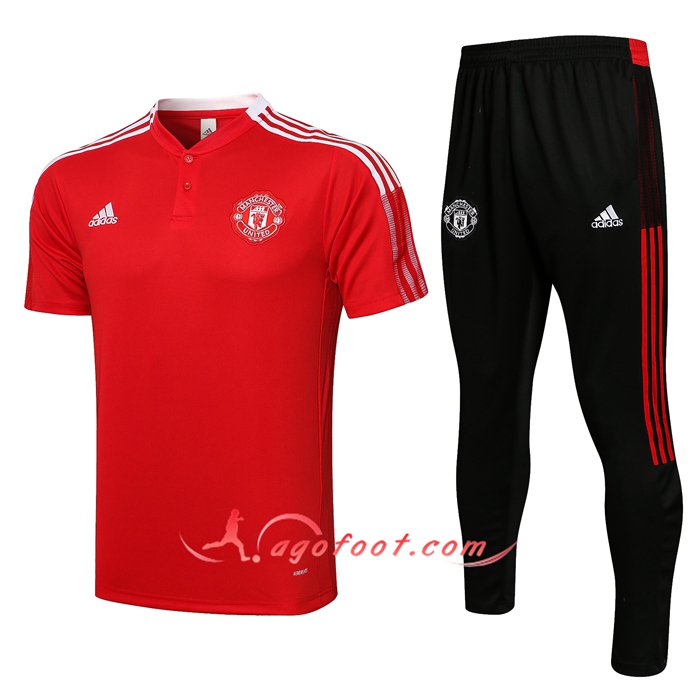 Ensemble Polo Manchester United + Pantalon Blanc/Rouge 2021/2022