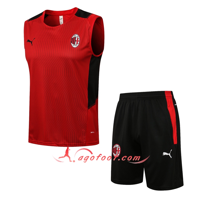Ensemble Training Debardeur Milan AC + Short Rouge/Noir 2021/2022