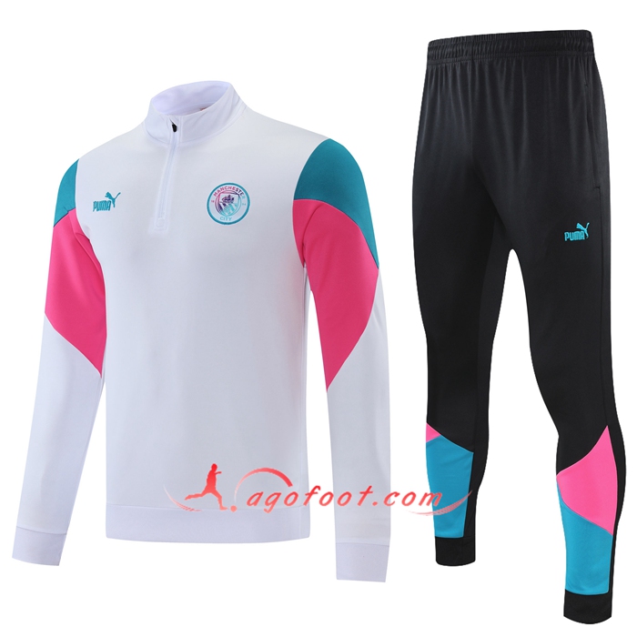 Ensemble Survetement de Foot Manchester City Rose/Blanc/Bleu 2021/2022
