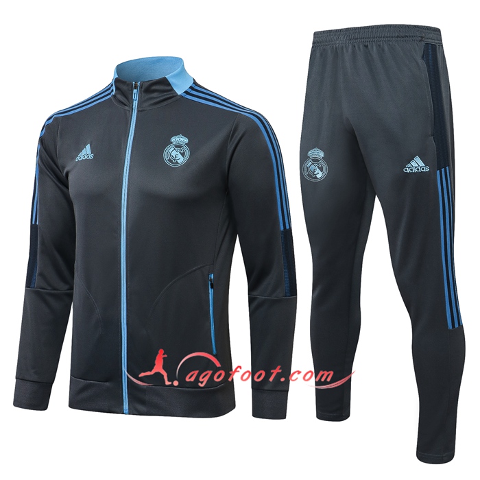 Ensemble Survetement de Foot - Veste Real Madrid Gris Fonce/Bleu 2021/2022