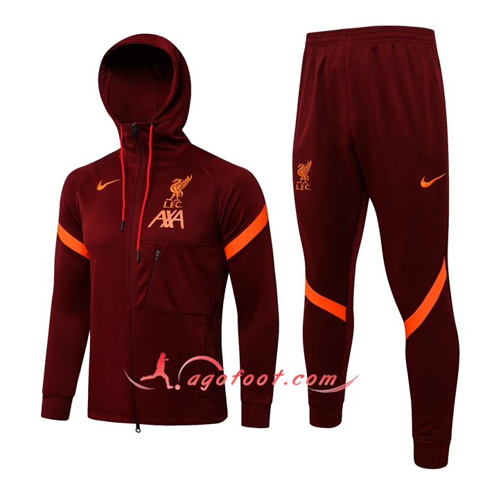 Ensemble Veste A Capuche Survetement - Veste FC Liverpool Rouge/Orange 2021/2022