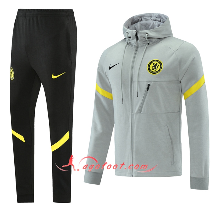 Ensemble Veste A Capuche Survetement - Veste FC Chelsea Gris 2021/2022