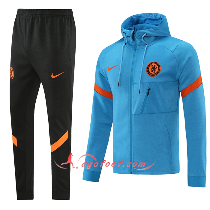 Ensemble Veste A Capuche Survetement - Veste FC Chelsea Bleu/Rouge 2021/2022