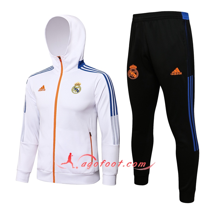 Ensemble Veste A Capuche Survetement - Veste Real Madrid Blanc/Bleu 2021/2022