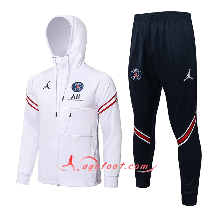 Ensemble Veste A Capuche Survetement - Veste Jordon PSG Blanc 2021/2022