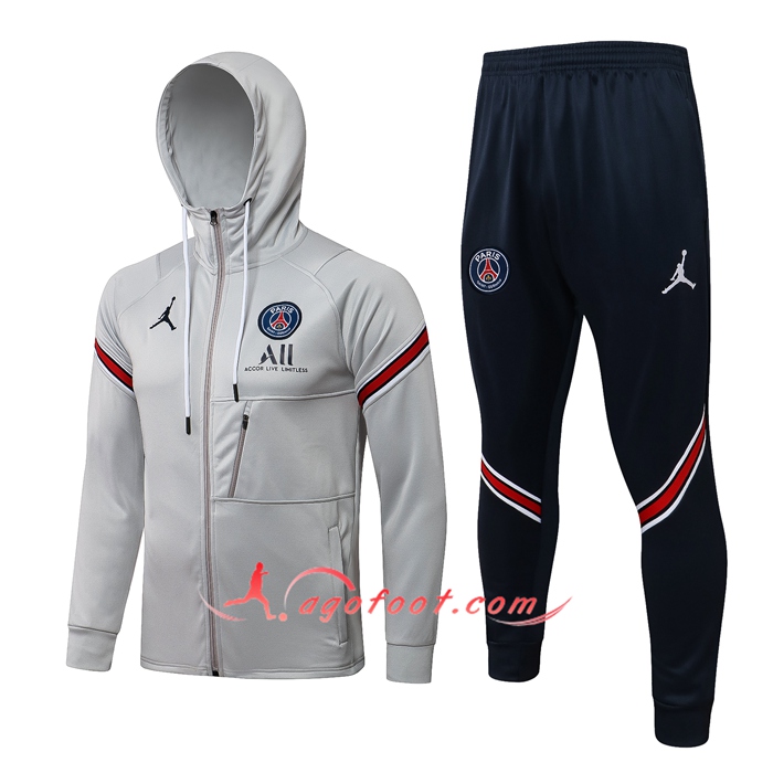 Ensemble Veste A Capuche Survetement - Veste Jordon PSG Gris 2021/2022