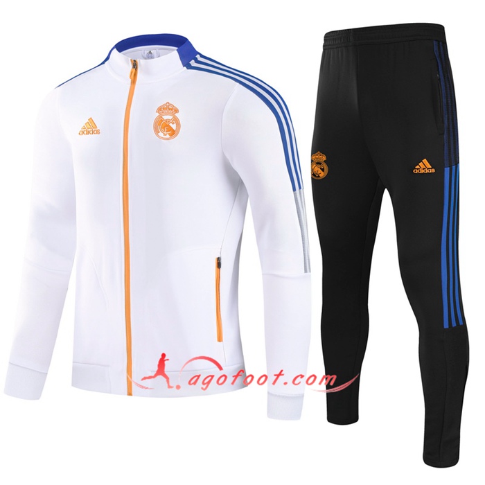 Ensemble Survetement de Foot - Veste Real Madrid Enfant Blanc/Bleu 2021/2022