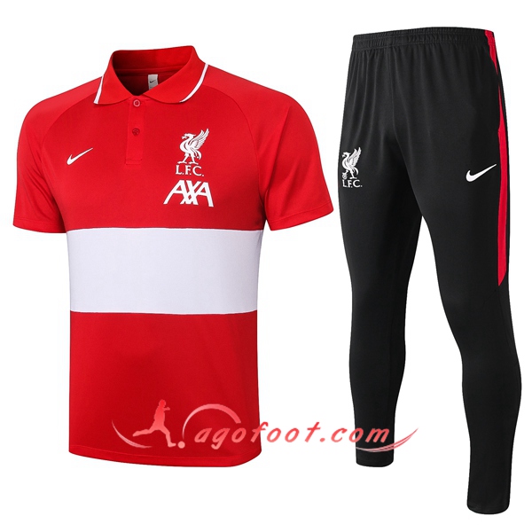 Ensemble Polo FC Liverpool + Pantalon Blanc/Rouge 20/21