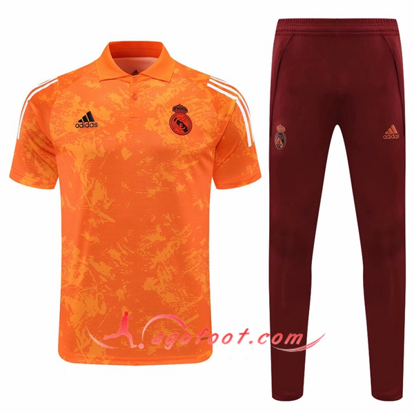 Ensemble Polo Real Madrid + Pantalon Orange/Blanc 20/21