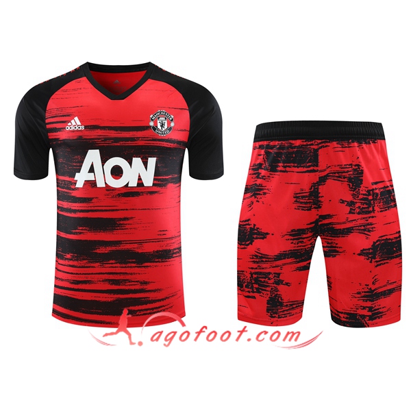 Ensemble Training T-Shirts Manchester United + Shorts Rouge/Noir 20/21