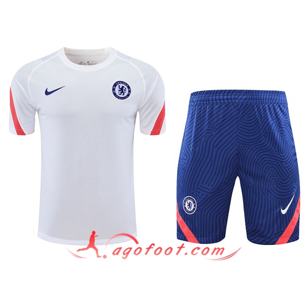 Ensemble Training T-Shirts FC Chelsea + Shorts Blanc 20/21