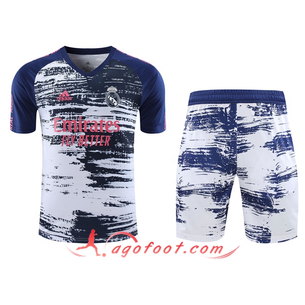 Ensemble Training T-Shirts Real Madrid + Shorts Blanc/Bleu 20/21