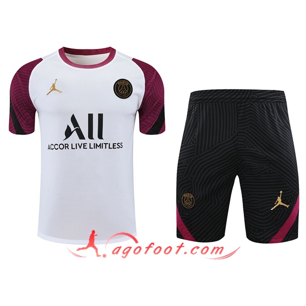 Ensemble Training T-Shirts PSG Jordan + Shorts Blanc 20/21
