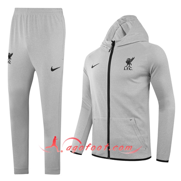 Ensemble Veste A Capuche Survetement FC Liverpool Gris 20/21