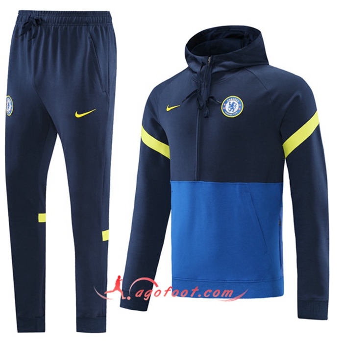 Ensemble Veste A Capuche Survetement Foot FC Chelsea Bleu Marin/Bleu 2021/2022