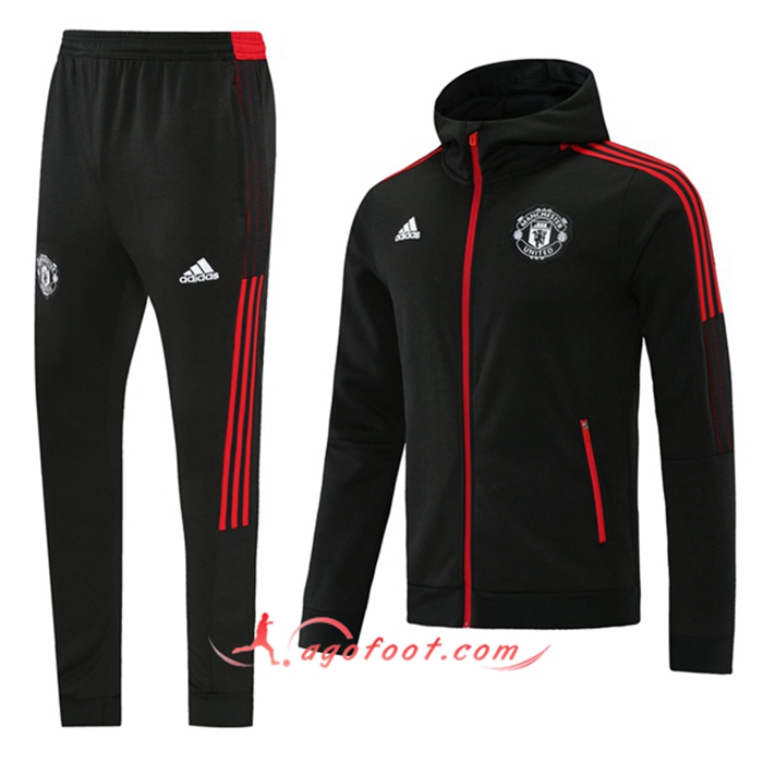 Ensemble Veste A Capuche Survetement Manchester United Noir/Rouge 2021/2022