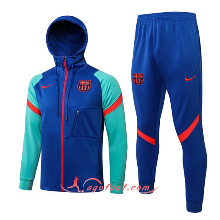 Ensemble Veste A Capuche Survetement FC Barcelone Bleu/Vert 2021/2022