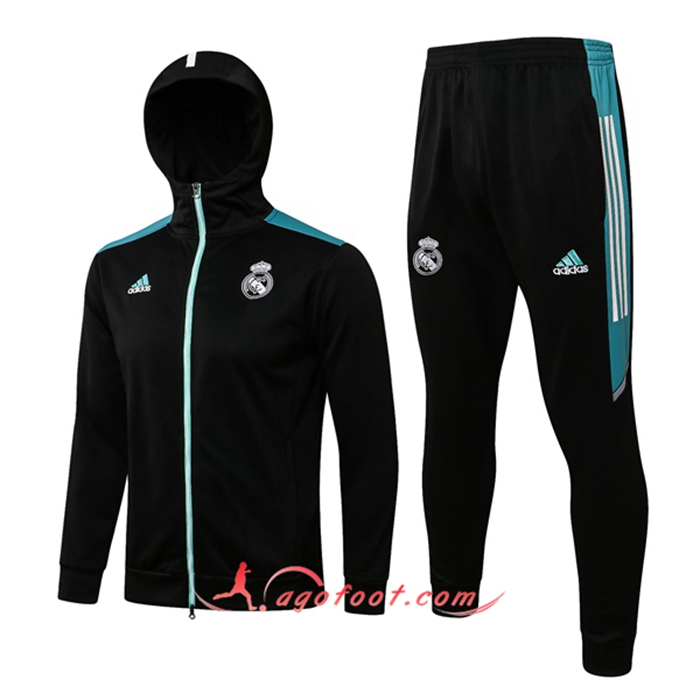 Ensemble Veste A Capuche Survetement Real Madrid Noir/Vert 2021/2022