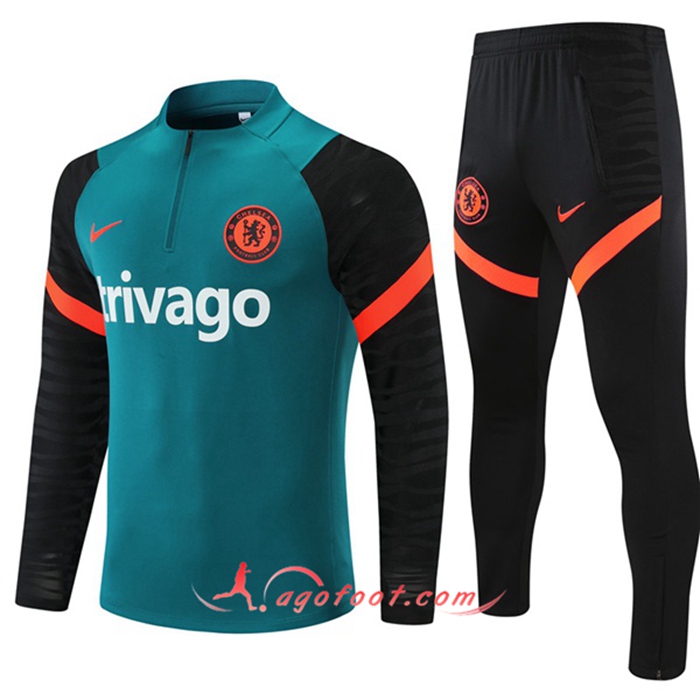 Ensemble Survetement de Foot FC Chelsea Enfant Vert Fonce/Noir 2021/2022