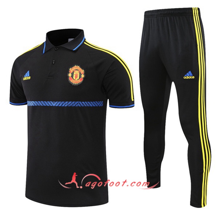 Ensemble Polo Manchester United + Pantalon Bleu/Noir/Jaune 2021/2022
