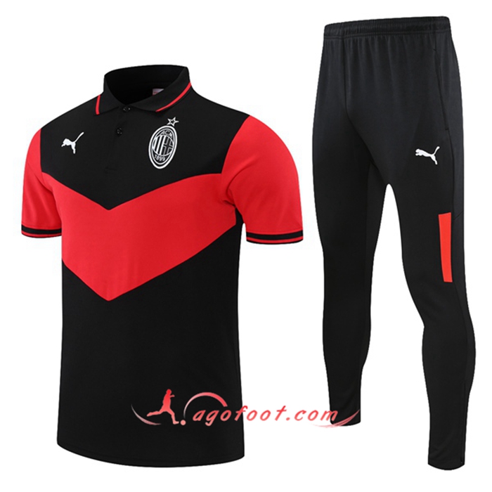 Ensemble Polo Milan AC + Pantalon Noir/Rouge 2021/2022