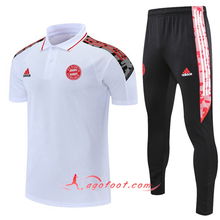 Ensemble Polo Bayern Munich + Pantalon Blanc/Rouge 2021/2022