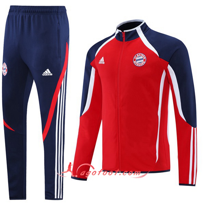 Ensemble Survetement de Foot - Veste Bayern Munich Rouge/Blanc/Bleu Marin 2021/2022