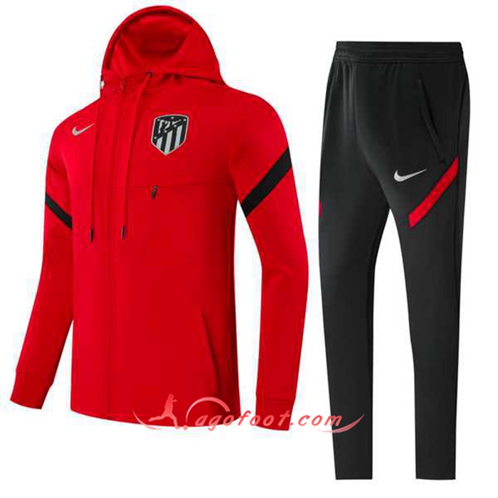 Ensemble Veste A Capuche Survetement - Veste Atletico Madrid Rouge/Noir 2021/2022