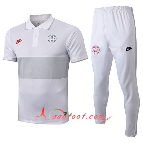 Ensemble Polo Paris PSG + Pantalon Blanc Gris 19/20