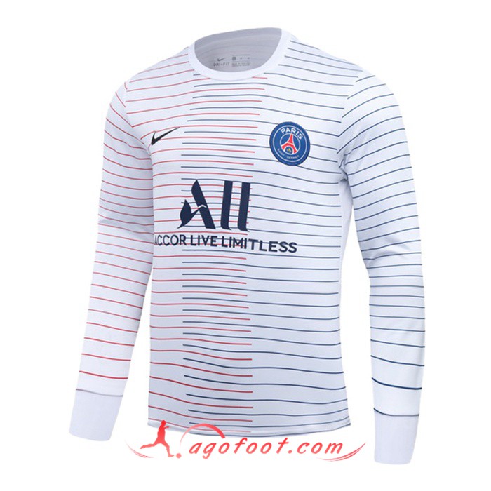 Nouveaux Ensemble Survetement Foot Pairis PSG ALL Blanc Rayures 19 20