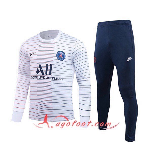 Ensemble Survetement Foot Pairis PSG ALL Blanc Rayures 19/20