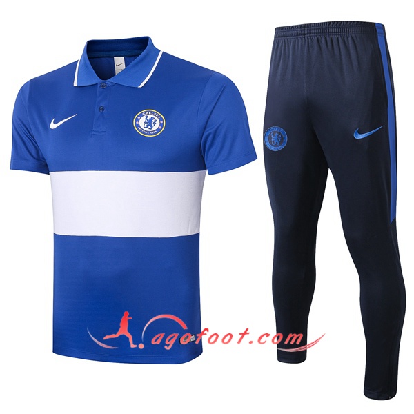 Ensemble Polo FC Chelsea + Pantalon Bleu Blanc 20/21