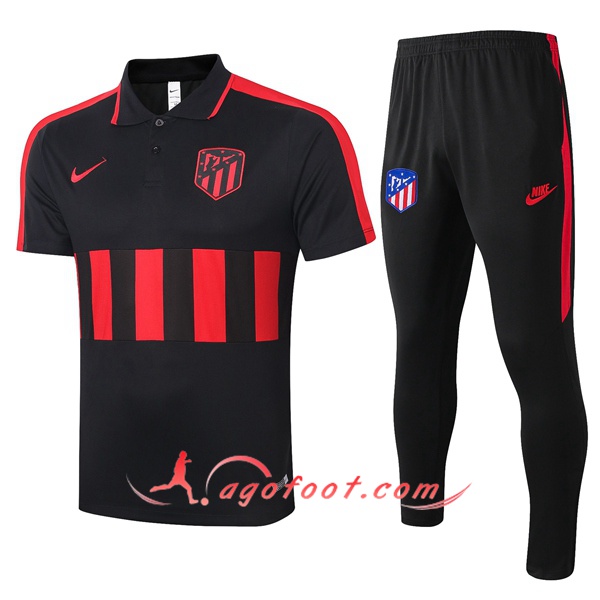 Ensemble Polo Atletico Madrid + Pantalon Noir Rouge 20/21