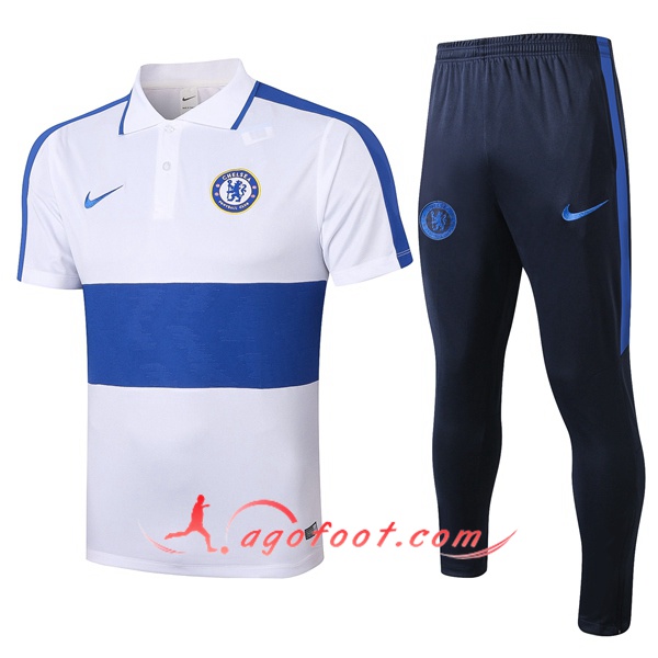 Ensemble Polo FC Chelsea + Pantalon Blanc Bleu 20/21