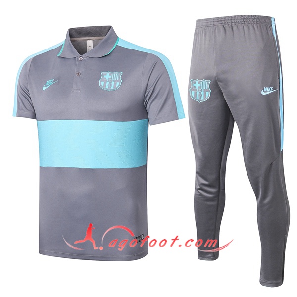 Ensemble Polo FC Barcelone + Pantalon Gris Bleu 20/21