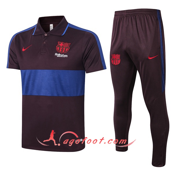 Ensemble Polo FC Barcelone + Pantalon Marron Bleu 20/21