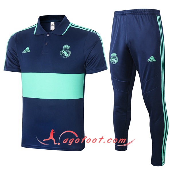 Ensemble Polo Real Madrid + Pantalon Bleu Vert 20/21