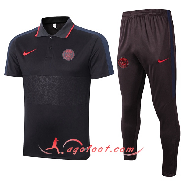 Ensemble Polo Paris PSG + Pantalon Noir Gris 20/21
