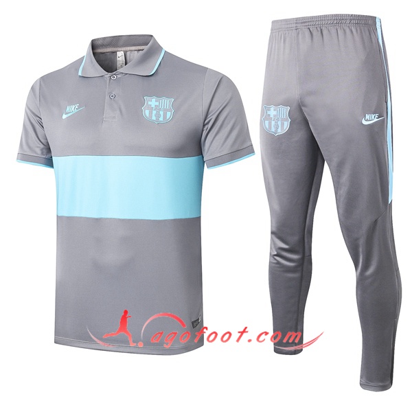 Ensemble Polo FC Barcelone + Pantalon Gris Vert 20/21