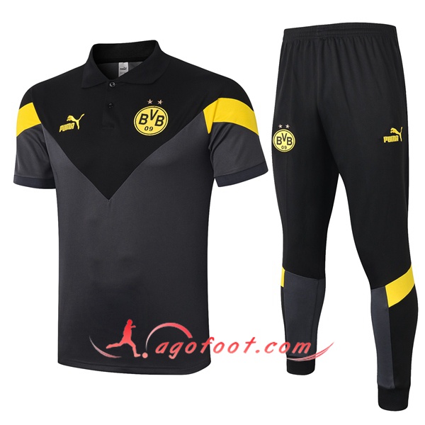 Ensemble Polo Dortmund BVB + Pantalon Noir Gris 20/21