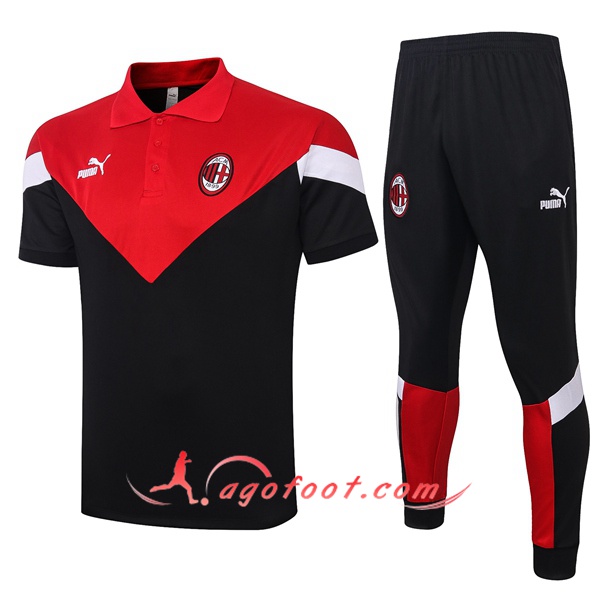 Ensemble Polo Milan AC + Pantalon Noir Rouge 20/21