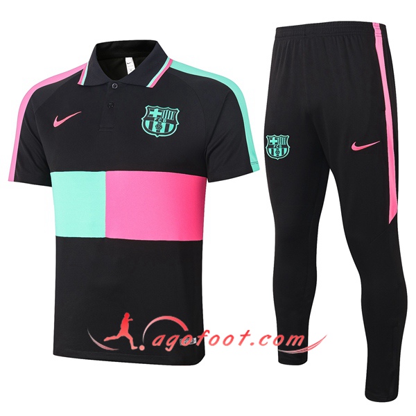 Ensemble Polo FC Barcelone + Pantalon Noir Vert Rose 20/21