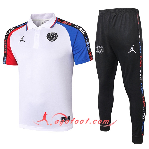 Ensemble Polo Paris PSG Jordan + Pantalon Blanc Bleu Rouge 20/21